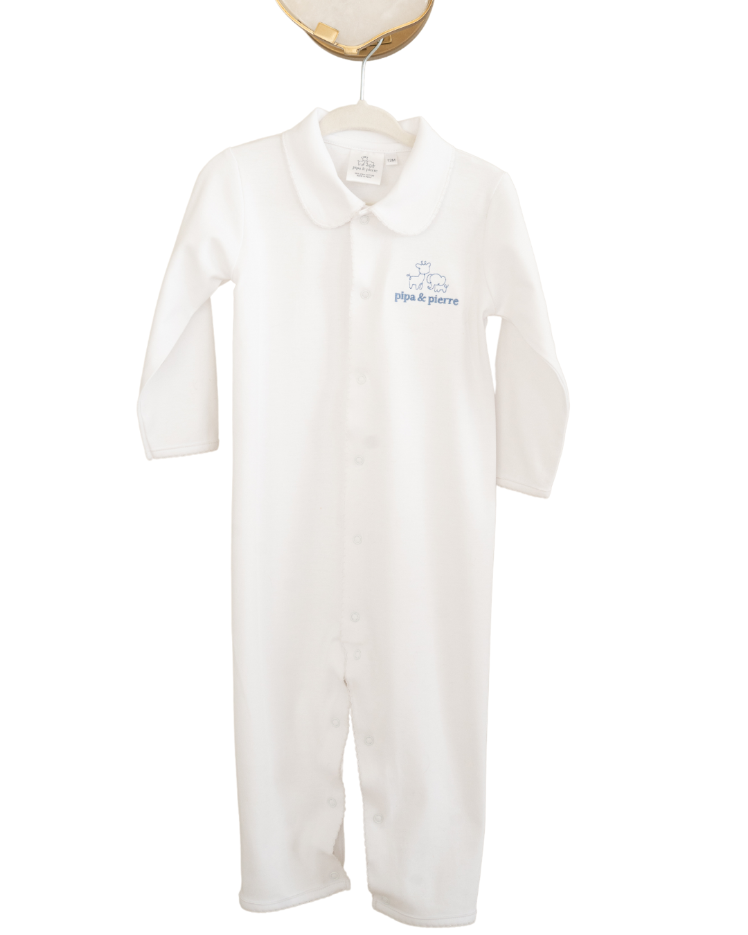 White Peruvian Pima cotton baby sleeper with Peter Pan collar by Pipa & Pierre