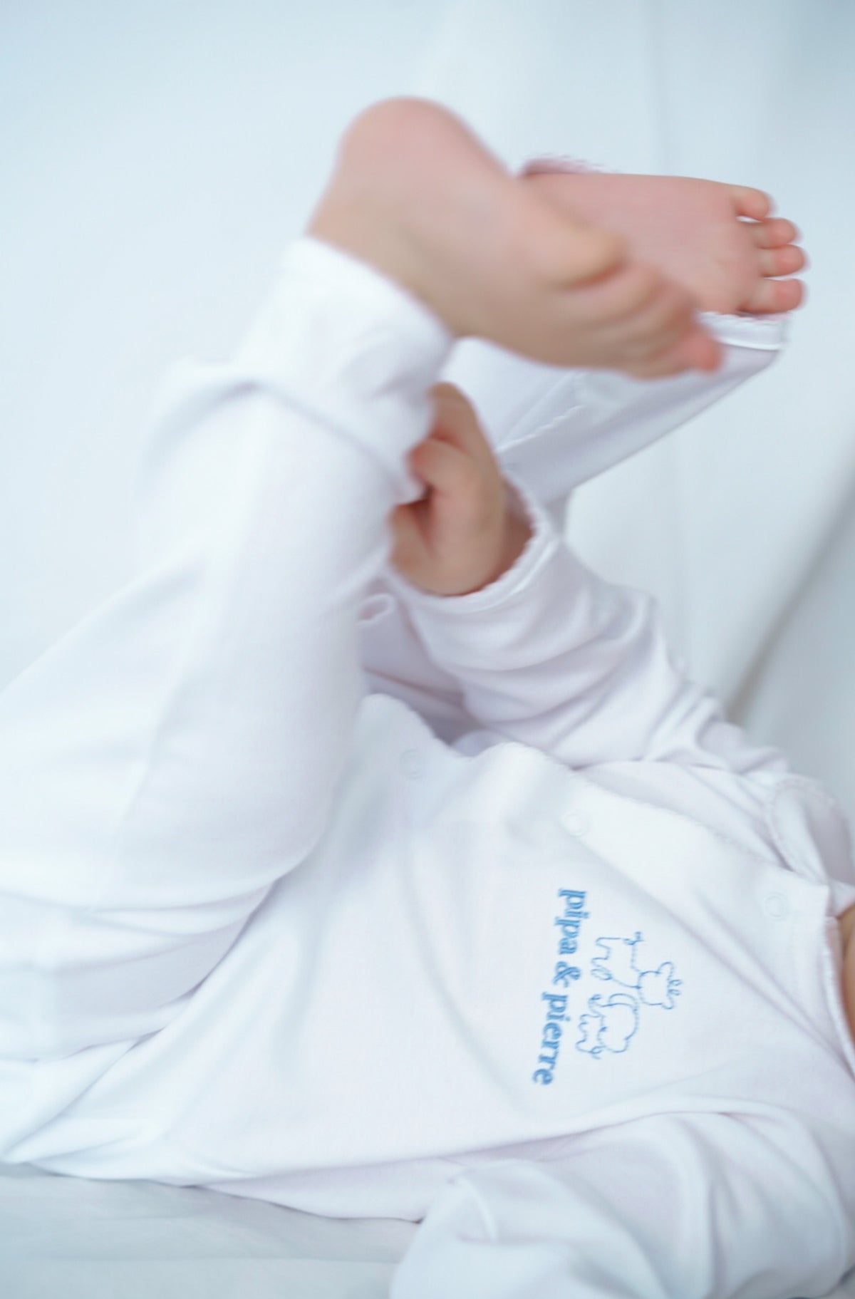 White Peruvian Pima cotton baby sleeper with Peter Pan collar by Pipa & Pierre