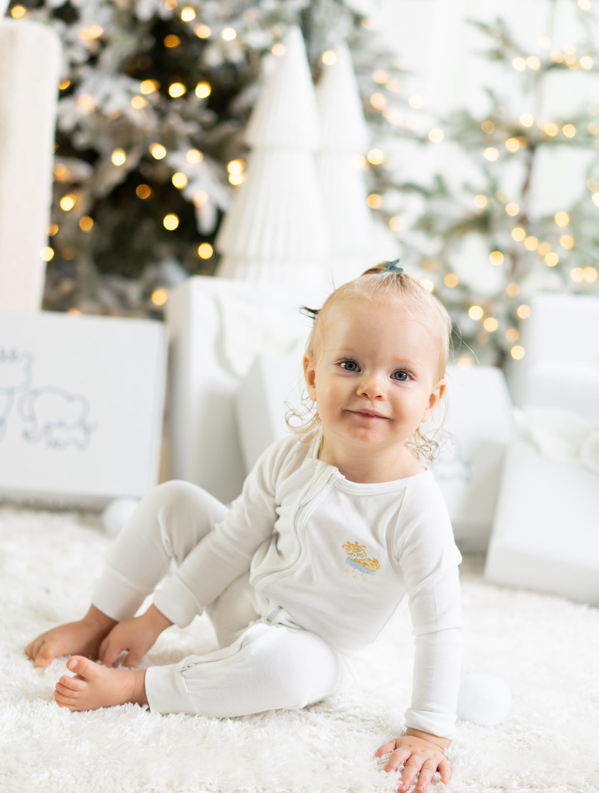 Double-zip Peruvian Pima cotton baby sleeper with giraffe and elephant embroidery by Pipa & Pierre