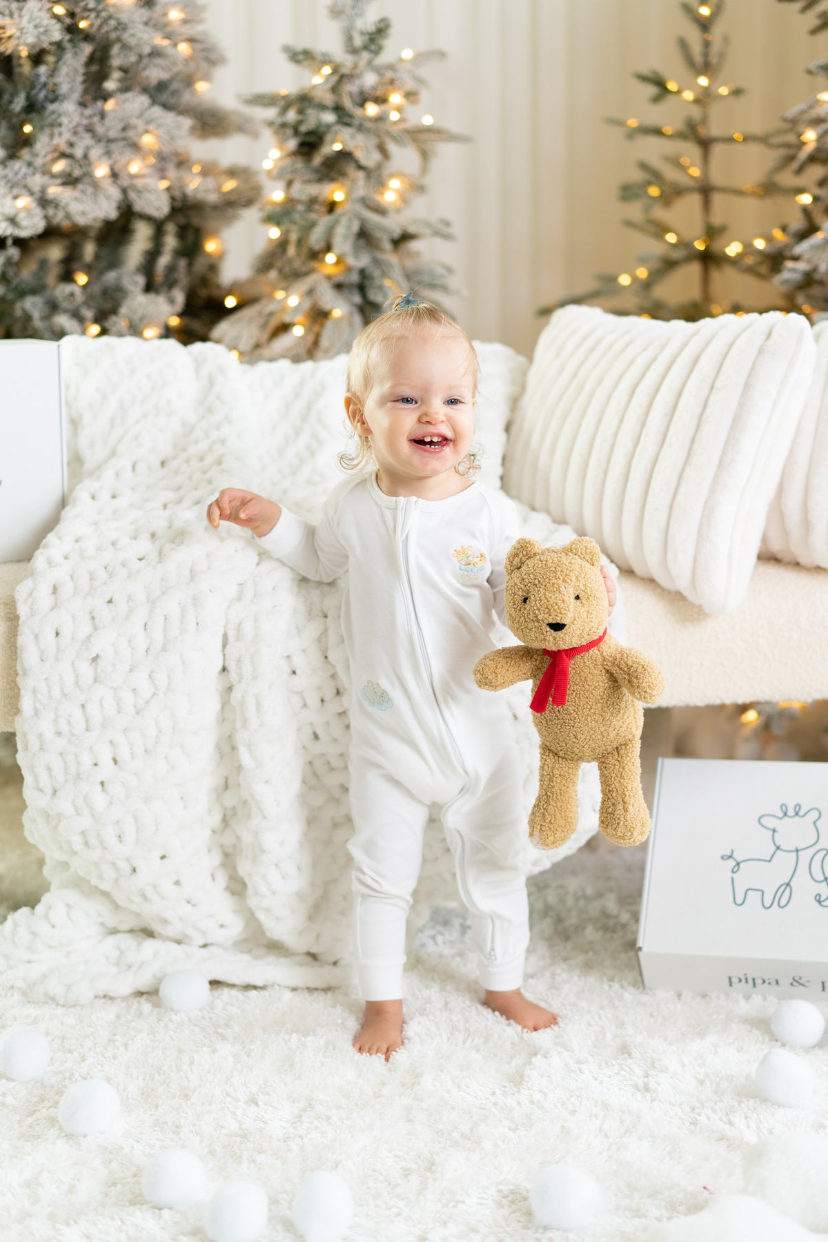 Double-zip Peruvian Pima cotton baby sleeper with giraffe and elephant embroidery by Pipa & Pierre