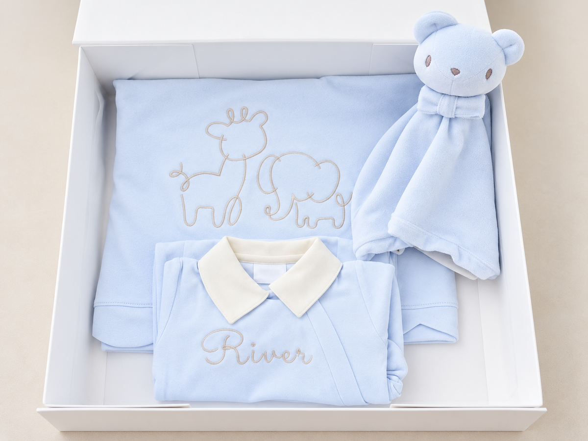 Ciel blue luxury baby gift set in keepsake box by Pipa & Pierre