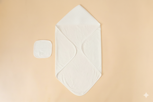 White Hooded Towel + WashCloth Set