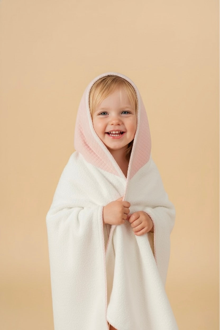 Pink Hooded Towel + WashCloth Set